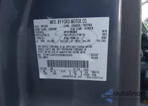 2005 Ford Escape Xls из США, поврежденный, VIN 1FMYU02Z25KB63243